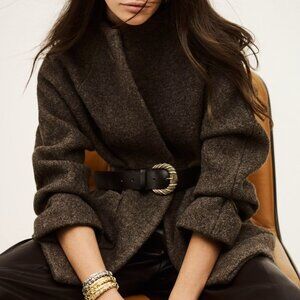 ba&sh Claudy Short Belted Wool Coat In Marron Brown Women's Size 0/XS - NWT